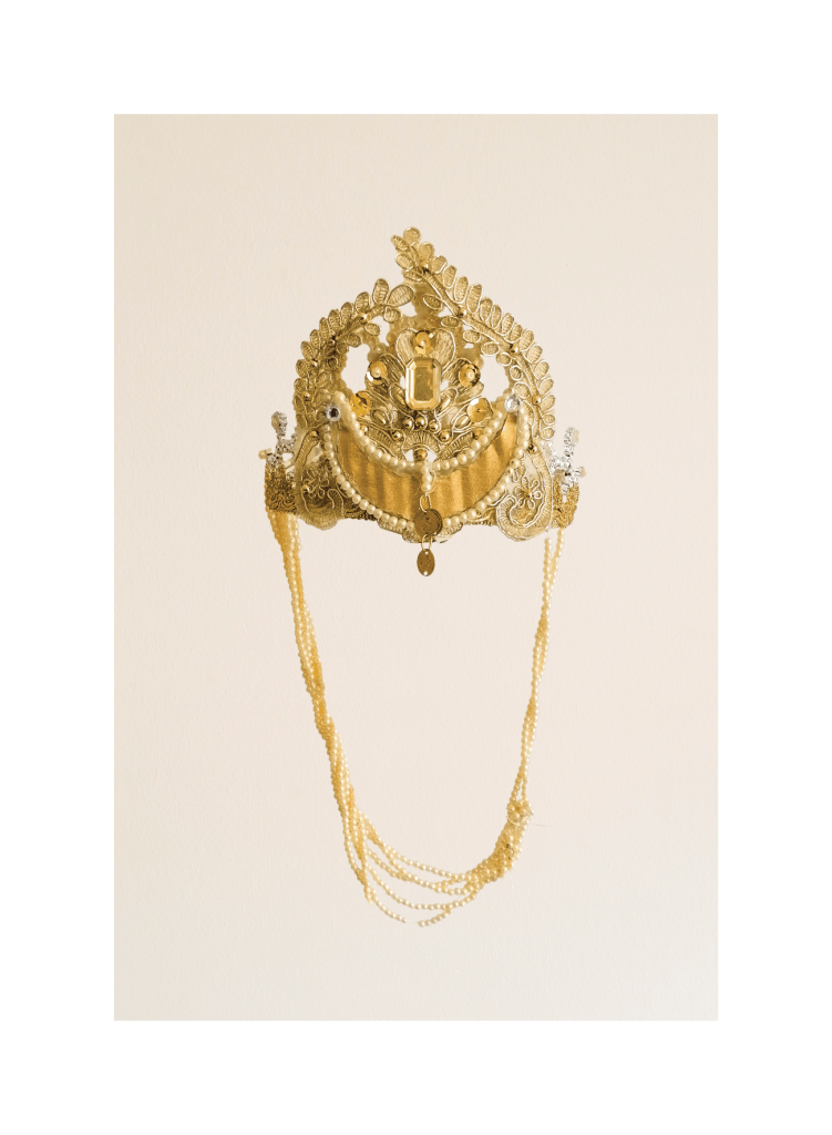 Fine art print of a gilded crown isolated on bare ground, Wish You Were Here series, Adriane Morard, 2021